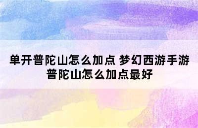 单开普陀山怎么加点 梦幻西游手游普陀山怎么加点最好